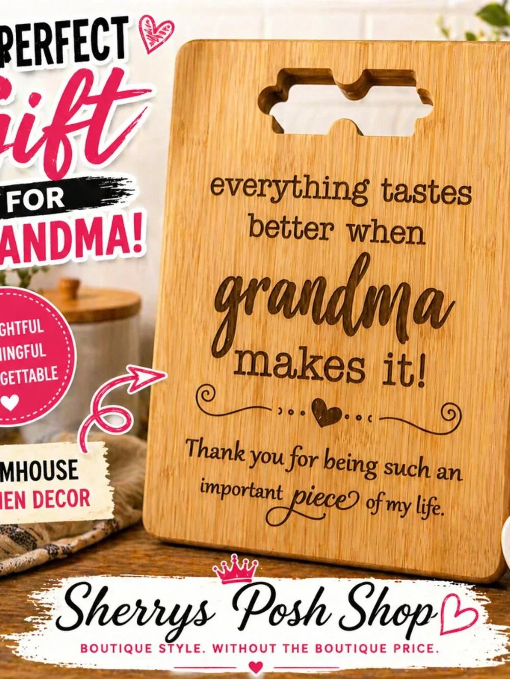 Grandma Cutting Board Gift Farmhouse Kitchen Decor Bamboo Engraved 11